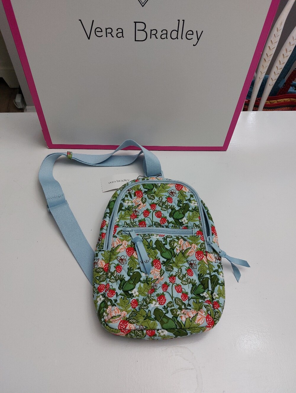 Vera Bradley Essential Sling Bag Frog Berry Garden Blue NWT